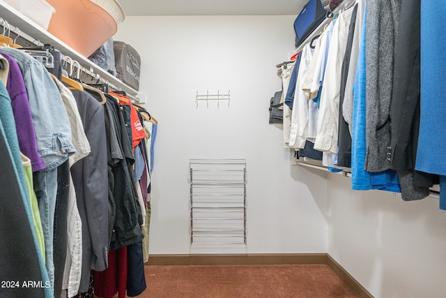 spacious closet featuring dark colored carpet