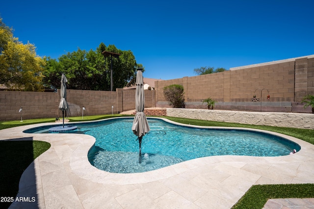 view of swimming pool featuring a fenced in pool and a fenced backyard