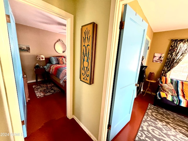 hallway with carpet floors