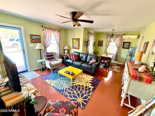 living room with ceiling fan