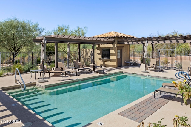 view of swimming pool with a patio