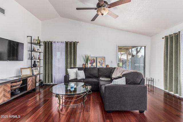 8566 N 108th Ln, Peoria, AZ 85345 - living area with lofted ceiling, dark wood finished floors, and ceiling fan