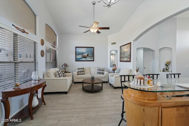 living room featuring ceiling fan