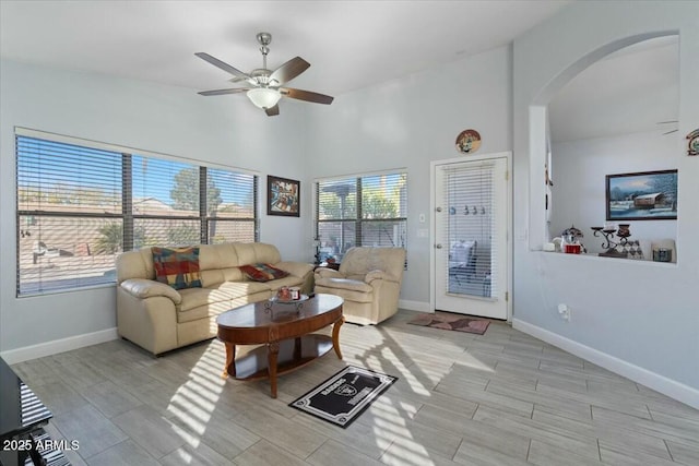 living room with ceiling fan