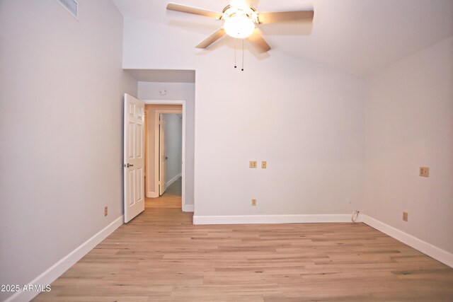 5941 W Venus Way, Chandler, AZ 85226 - spare room featuring a ceiling fan, light wood-style floors, baseboards, and vaulted ceiling