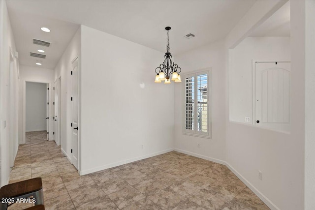 2145 N 88th St, Mesa, AZ 85207 - unfurnished dining area featuring a chandelier, recessed lighting, visible vents, and baseboards