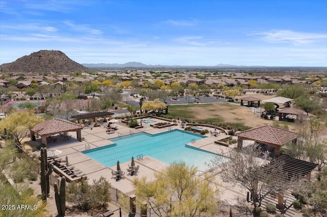2145 N 88th St, Mesa, AZ 85207 - community pool featuring a gazebo, a mountain view, a patio, and a hot tub