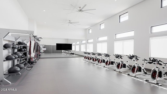 gym with a high ceiling