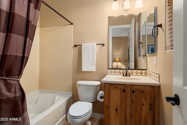 12976 W Plum Rd, Peoria, AZ 85383 - full bath with toilet, a washtub, vanity, and tasteful backsplash