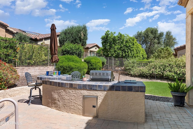12976 W Plum Rd, Peoria, AZ 85383 - view of patio with outdoor dry bar, area for grilling, and a fenced backyard