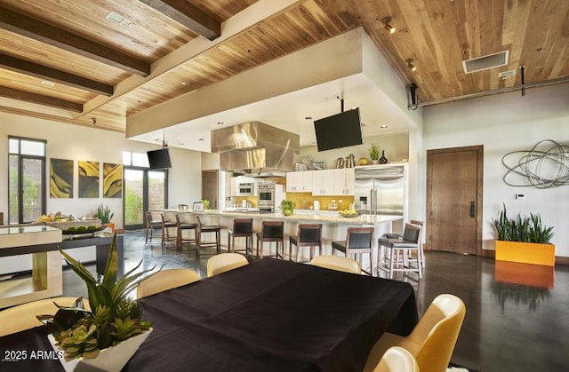 12976 W Plum Rd, Peoria, AZ 85383 - dining room with beam ceiling, wooden ceiling, and visible vents