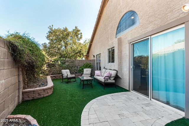 view of yard with a patio area and outdoor lounge area