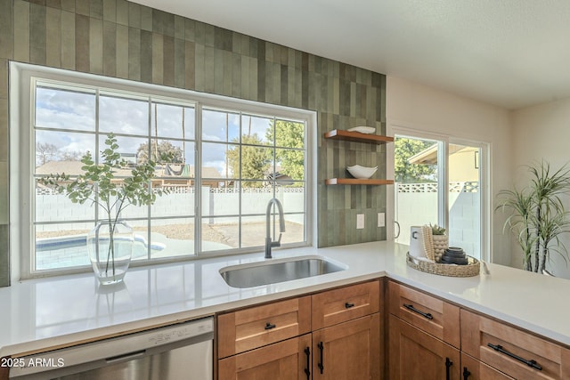 kitchen with stainless steel dishwasher, a healthy amount of sunlight, and sink