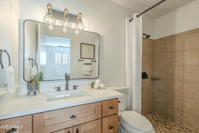 bathroom with vanity, toilet, and a shower with shower curtain