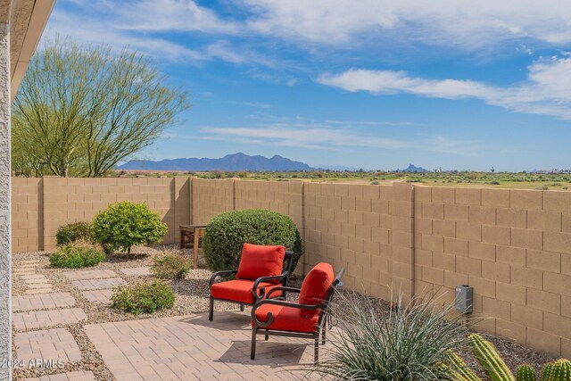 view of patio with a mountain view