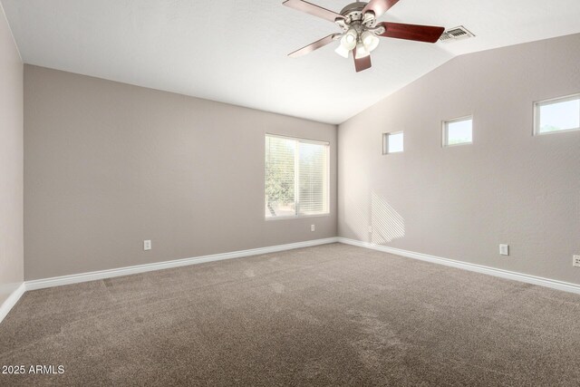 1918 E Megan St, Gilbert, AZ 85295 - empty room featuring carpet flooring, lofted ceiling, a ceiling fan, and healthy amount of natural light
