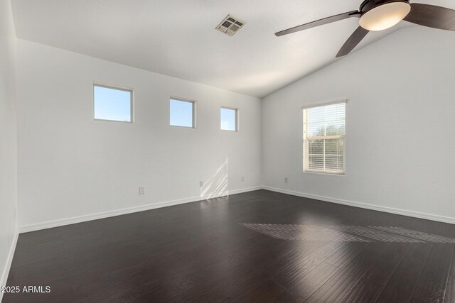 1918 E Megan St, Gilbert, AZ 85295 - empty room with a ceiling fan, vaulted ceiling, and dark wood-style floors