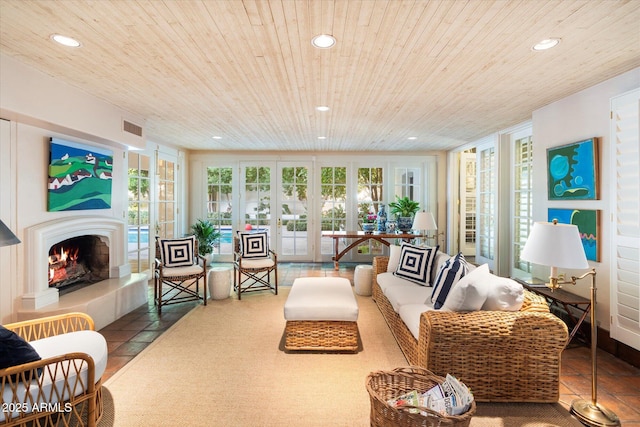 84 Biltmore Est, Phoenix, AZ 85016 - sunroom featuring visible vents, recessed lighting, tile patterned flooring, and wood ceiling