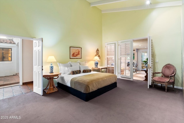 84 Biltmore Est, Phoenix, AZ 85016 - bedroom with carpet, french doors, a high ceiling, and baseboards
