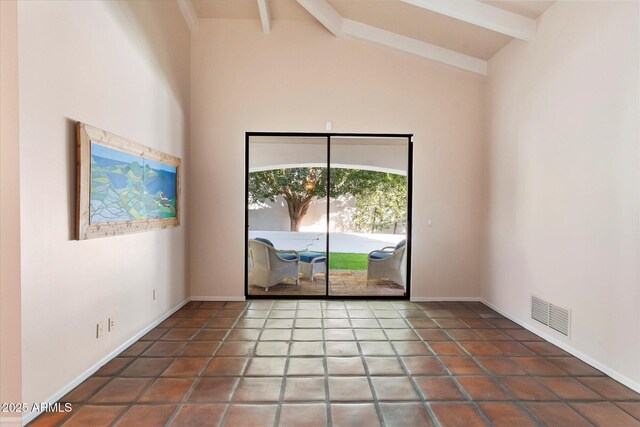 84 Biltmore Est, Phoenix, AZ 85016 - tiled spare room with visible vents, baseboards, and vaulted ceiling with beams