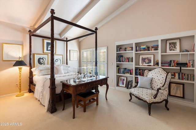 84 Biltmore Est, Phoenix, AZ 85016 - carpeted bedroom featuring beamed ceiling, baseboards, and high vaulted ceiling