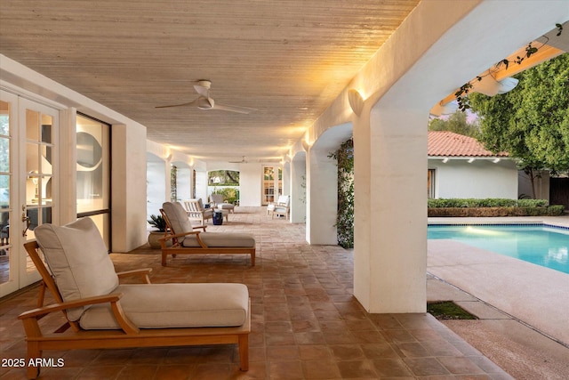 84 Biltmore Est, Phoenix, AZ 85016 - view of patio with an outdoor pool, french doors, and a ceiling fan