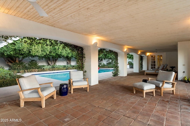 84 Biltmore Est, Phoenix, AZ 85016 - view of patio featuring a fenced in pool and ceiling fan