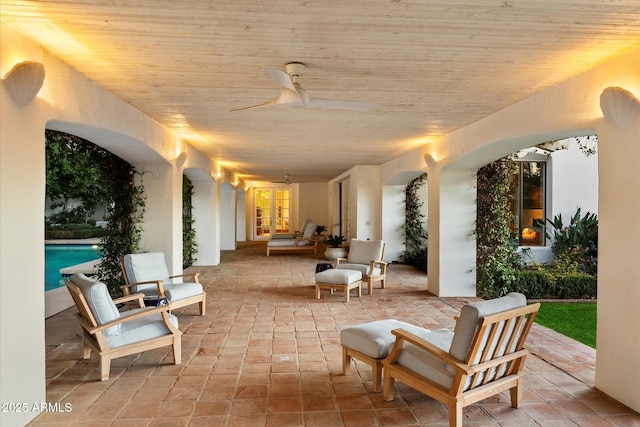 84 Biltmore Est, Phoenix, AZ 85016 - view of patio with an outdoor pool, french doors, ceiling fan, and an outdoor hangout area