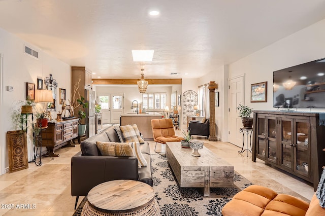 living area with visible vents