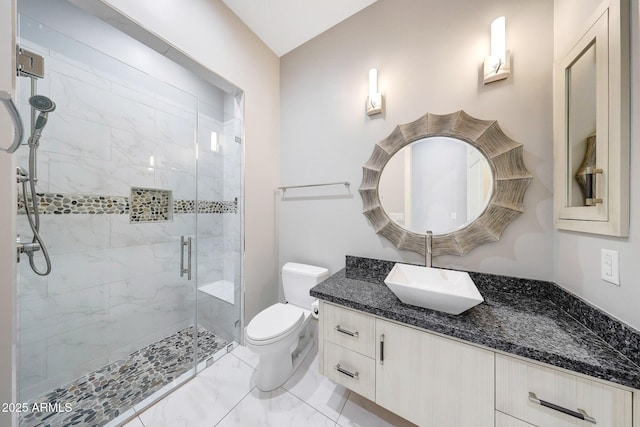 26204 S Washington St, Chandler, AZ 85249 - full bath with vanity, a shower stall, and marble look tile flooring