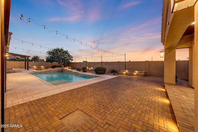 26204 S Washington St, Chandler, AZ 85249 - view of pool with a patio area, a fenced backyard, and a fire pit