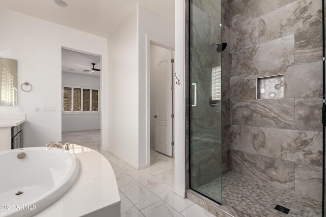 26860 N 102nd Ln, Peoria, AZ 85383 - full bath with a ceiling fan, a garden tub, a shower stall, vanity, and marble finish floor