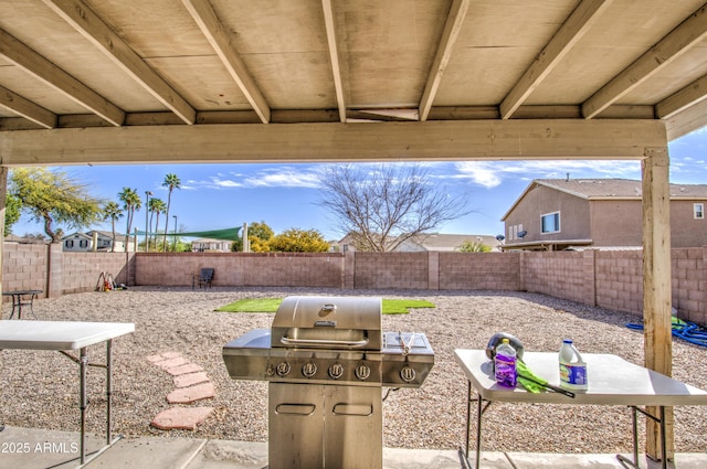 view of patio / terrace featuring area for grilling and a fenced backyard