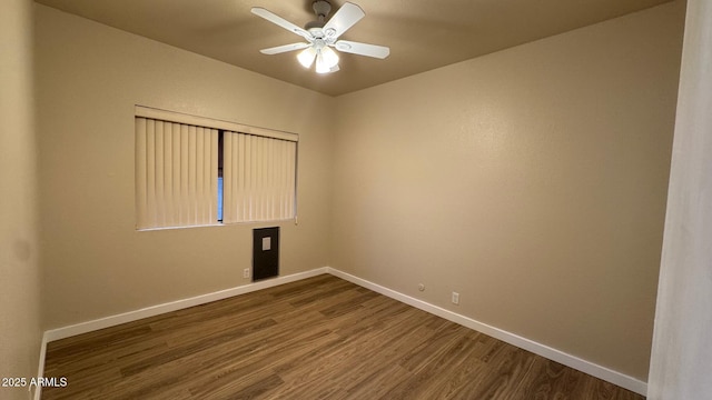 unfurnished room with ceiling fan and hardwood / wood-style floors