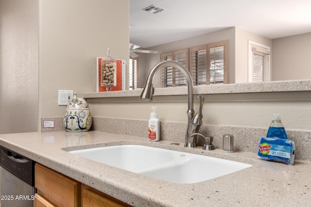 details featuring dishwasher, a sink, and visible vents