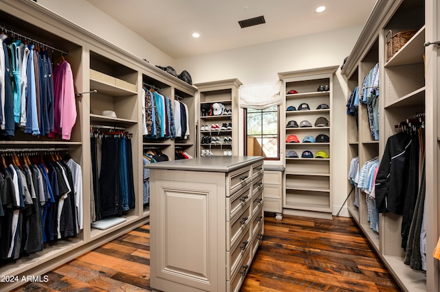 spacious closet featuring dark wood-type flooring