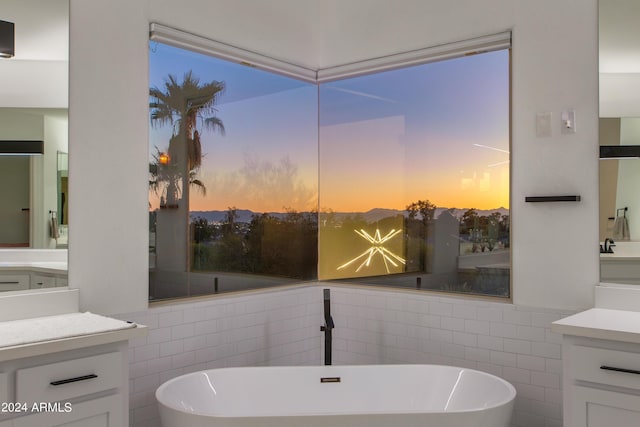 bathroom featuring vanity and a tub