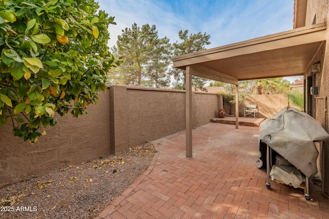 view of patio / terrace featuring a grill