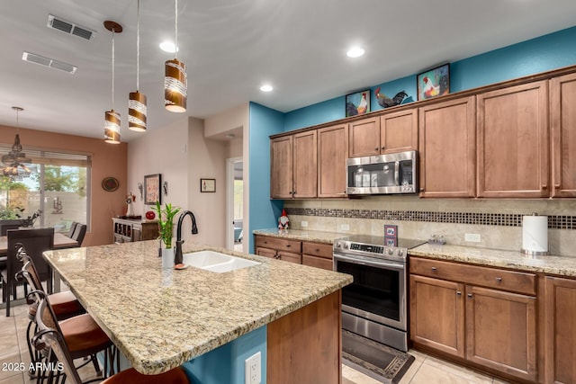 5083 W Buckskin Dr, Eloy, AZ 85131 - kitchen featuring a sink, tasteful backsplash, appliances with stainless steel finishes, and visible vents