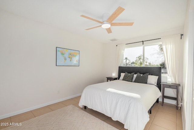 bedroom with light tile patterned floors, baseboards, and visible vents