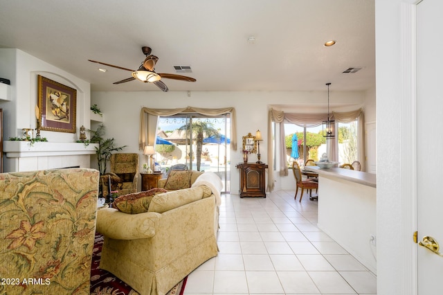 316 W Anderson Ave, Phoenix, AZ 85023 - living area featuring a ceiling fan, light tile patterned flooring, recessed lighting, and a chandelier