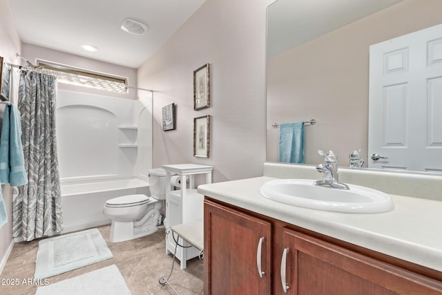 full bathroom featuring vanity, toilet, and shower / bath combo