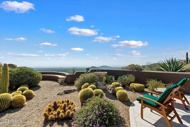 view of yard featuring a mountain view