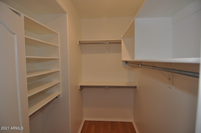 walk in closet with wood-type flooring