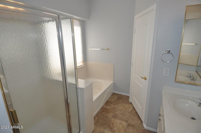 bathroom with vanity and plus walk in shower