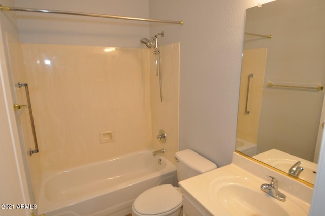 full bathroom with vanity, toilet, and bathtub / shower combination