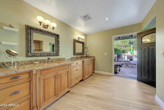 bathroom featuring vanity and wood-type flooring