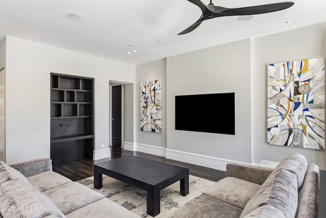 26099 N 88th Way, Scottsdale, AZ 85255 - living room with recessed lighting, ceiling fan, wood finished floors, and baseboards