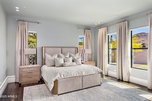 26099 N 88th Way, Scottsdale, AZ 85255 - bedroom featuring baseboards, recessed lighting, and dark wood-style flooring