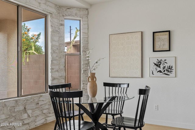 dining area with light wood-type flooring